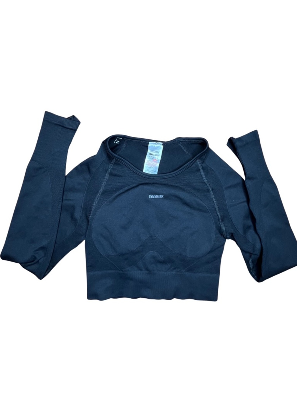 Gymshark Black Seamless Long Sleeve Crop Top Open Back Thumbholes Size S
